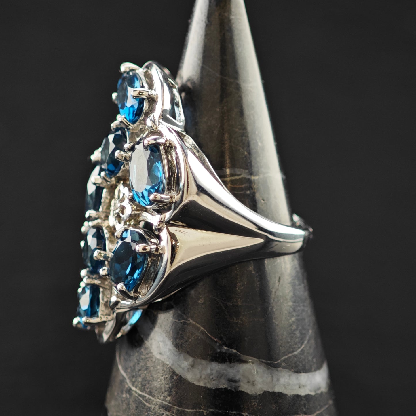 London Blue Topaz Cluster Ring Sterling Silver Sz 7 R6299