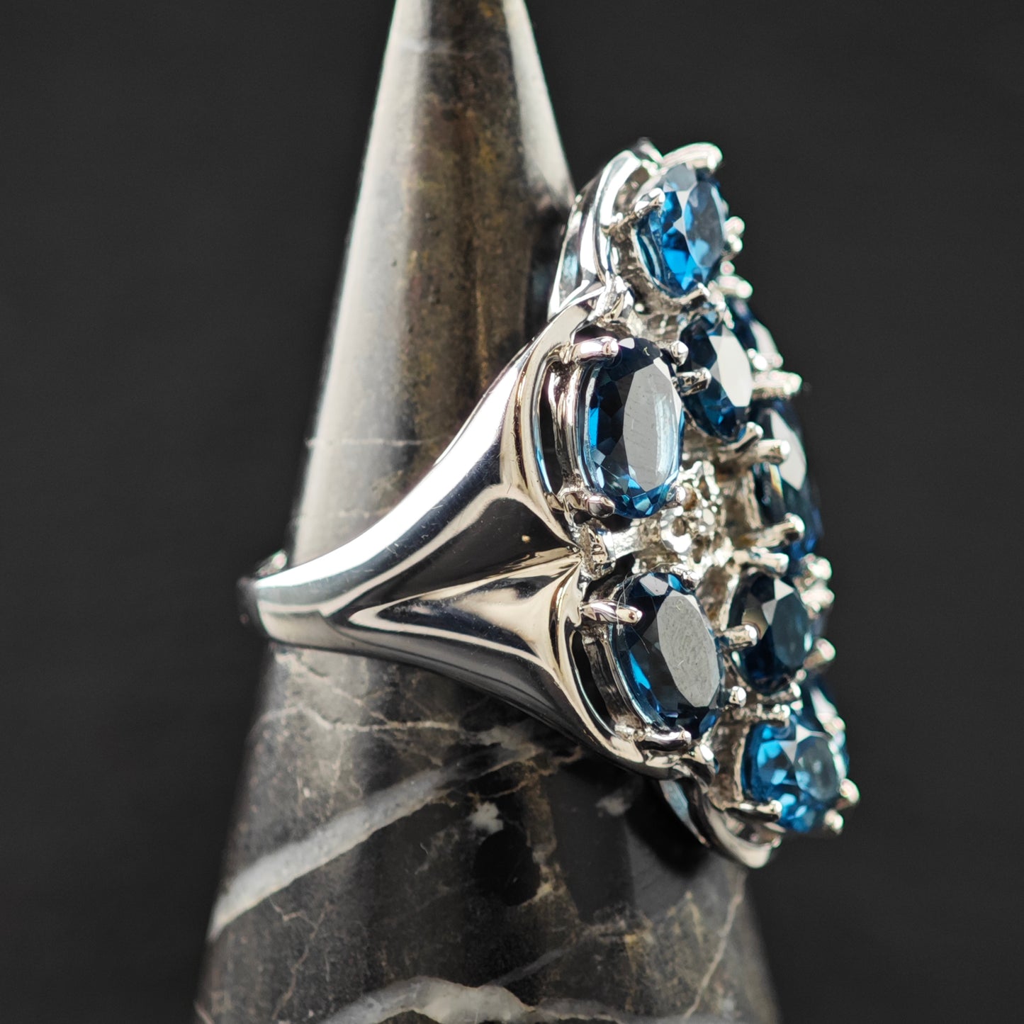 London Blue Topaz Cluster Ring Sterling Silver Sz 7 R6299