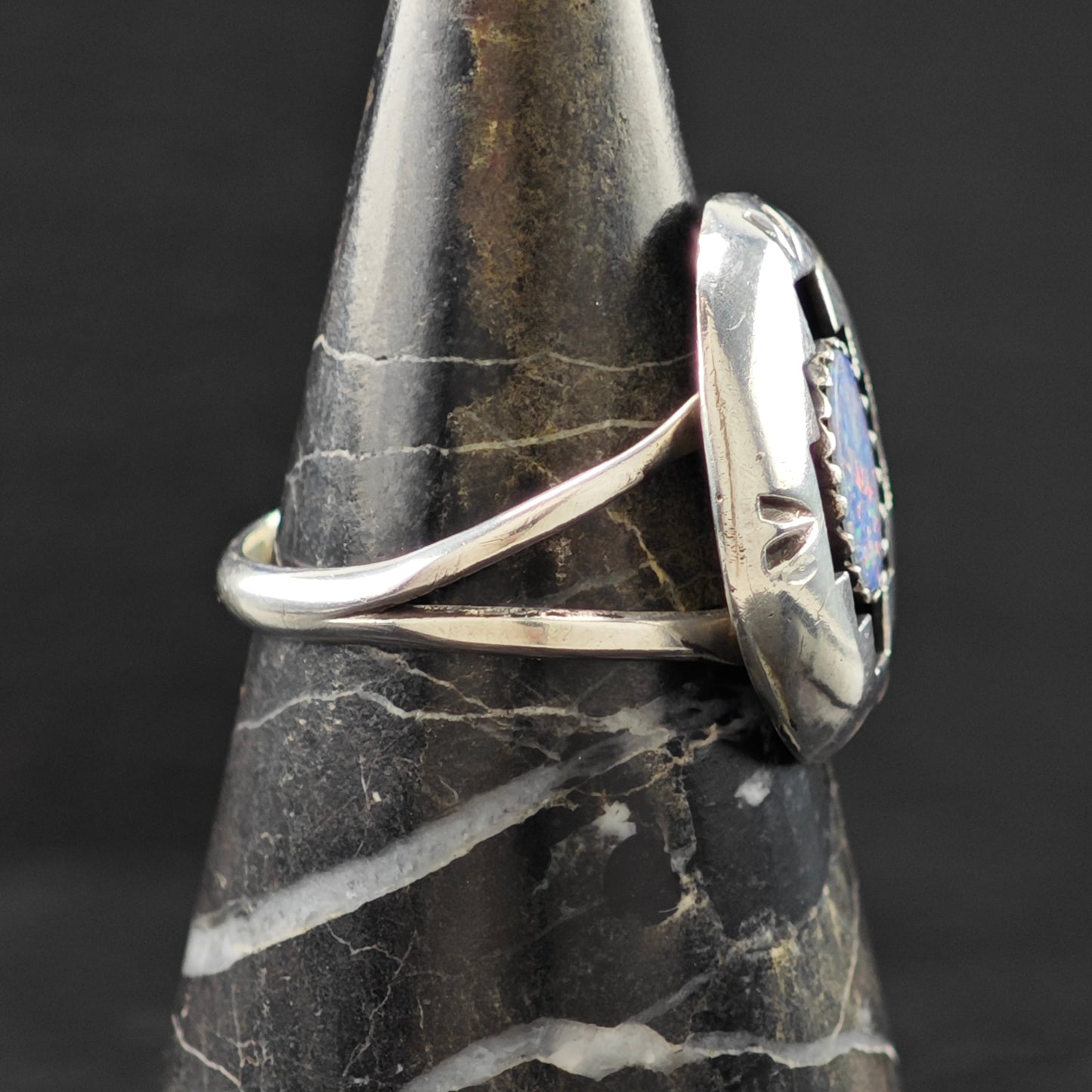 Lab Opal Sw Shadowbox Ring Sterling Silver Size 8 R6303