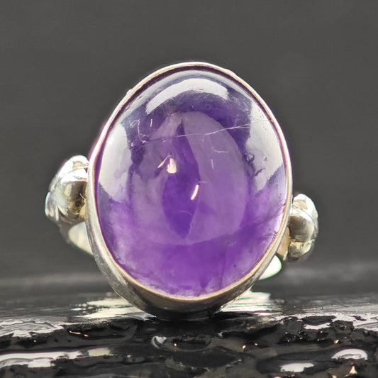 Cabochon Amethyst Ring Sterling Silver Sz 6 1/2 R6307