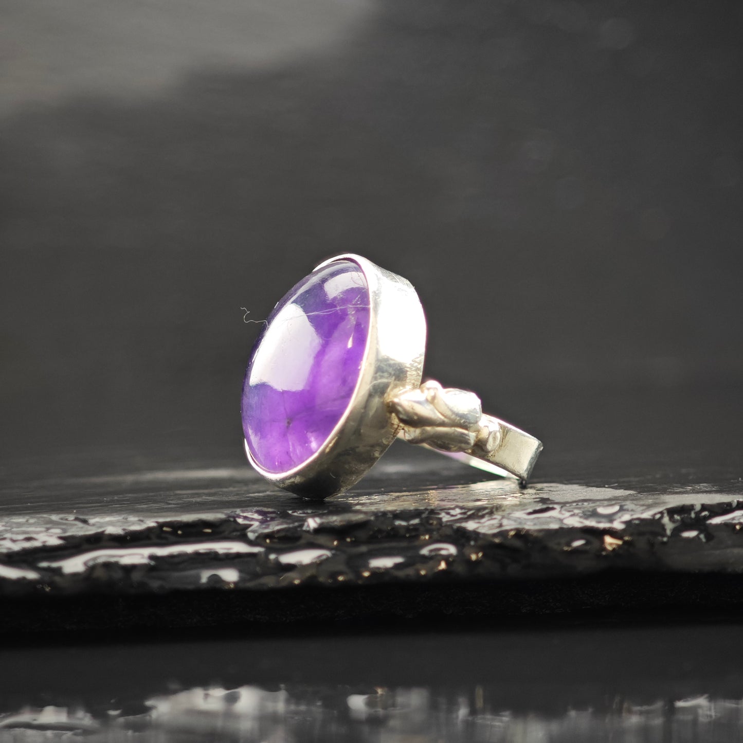 Cabochon Amethyst Ring Sterling Silver Sz 6 1/2 R6307