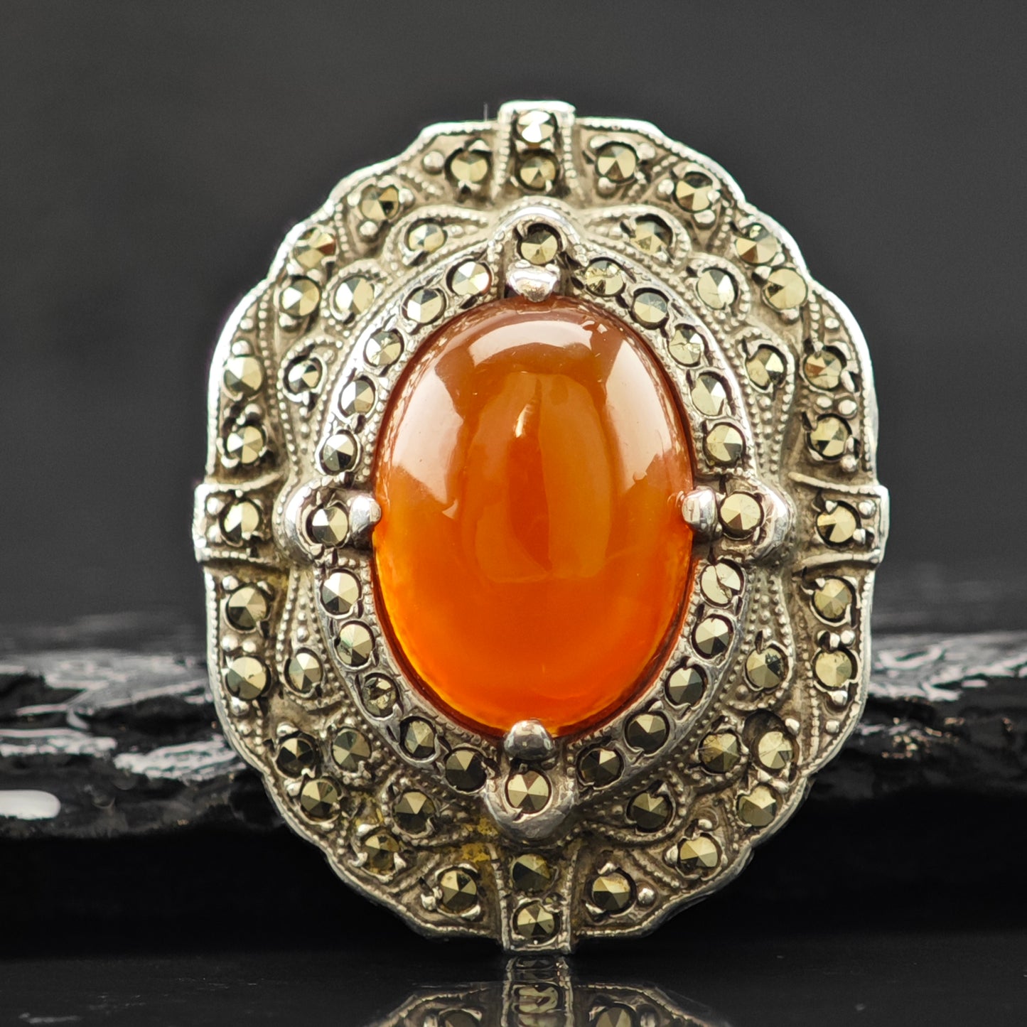 Art Deco Carnelian Ring Sterling Silver Sz 5 1/2 R6308