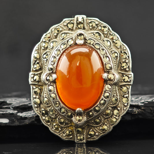 Art Deco Carnelian Ring Sterling Silver Sz 5 1/2 R6308