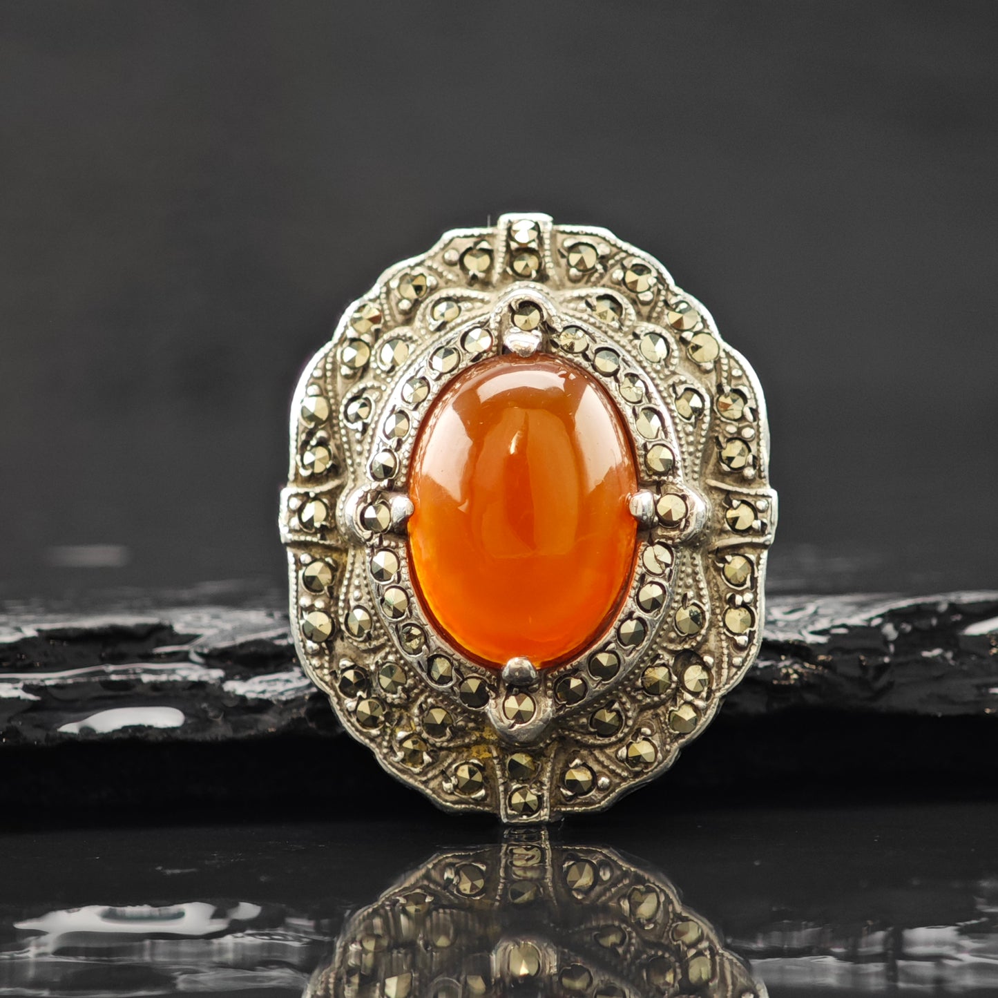 Art Deco Carnelian Ring Sterling Silver Sz 5 1/2 R6308