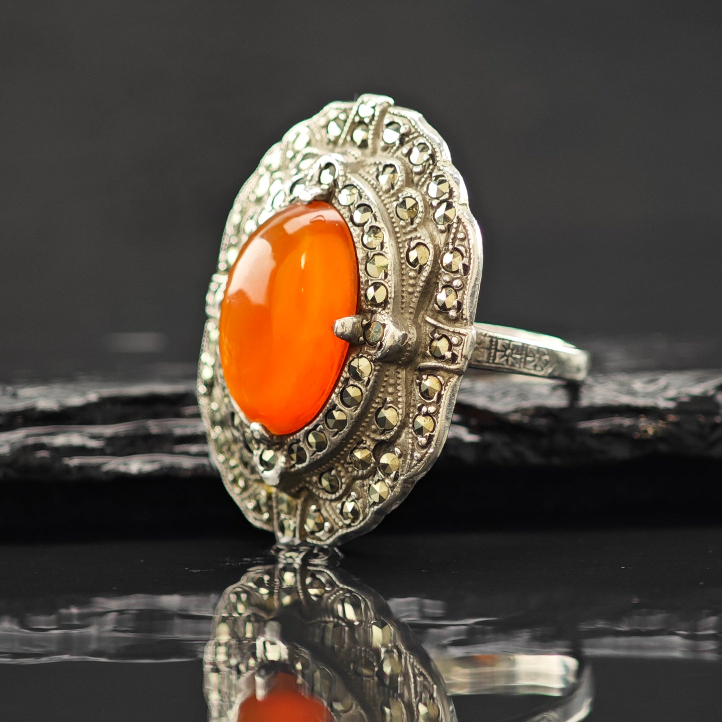 Art Deco Carnelian Ring Sterling Silver Sz 5 1/2 R6308