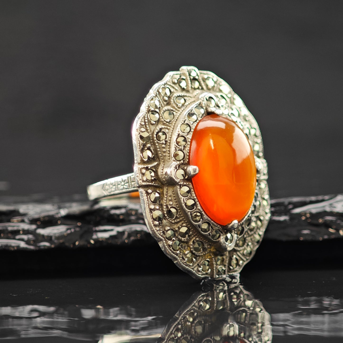 Art Deco Carnelian Ring Sterling Silver Sz 5 1/2 R6308