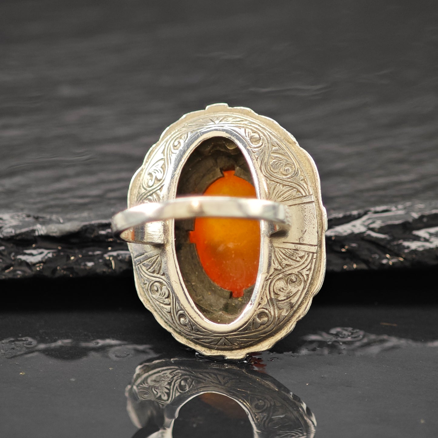Art Deco Carnelian Ring Sterling Silver Sz 5 1/2 R6308