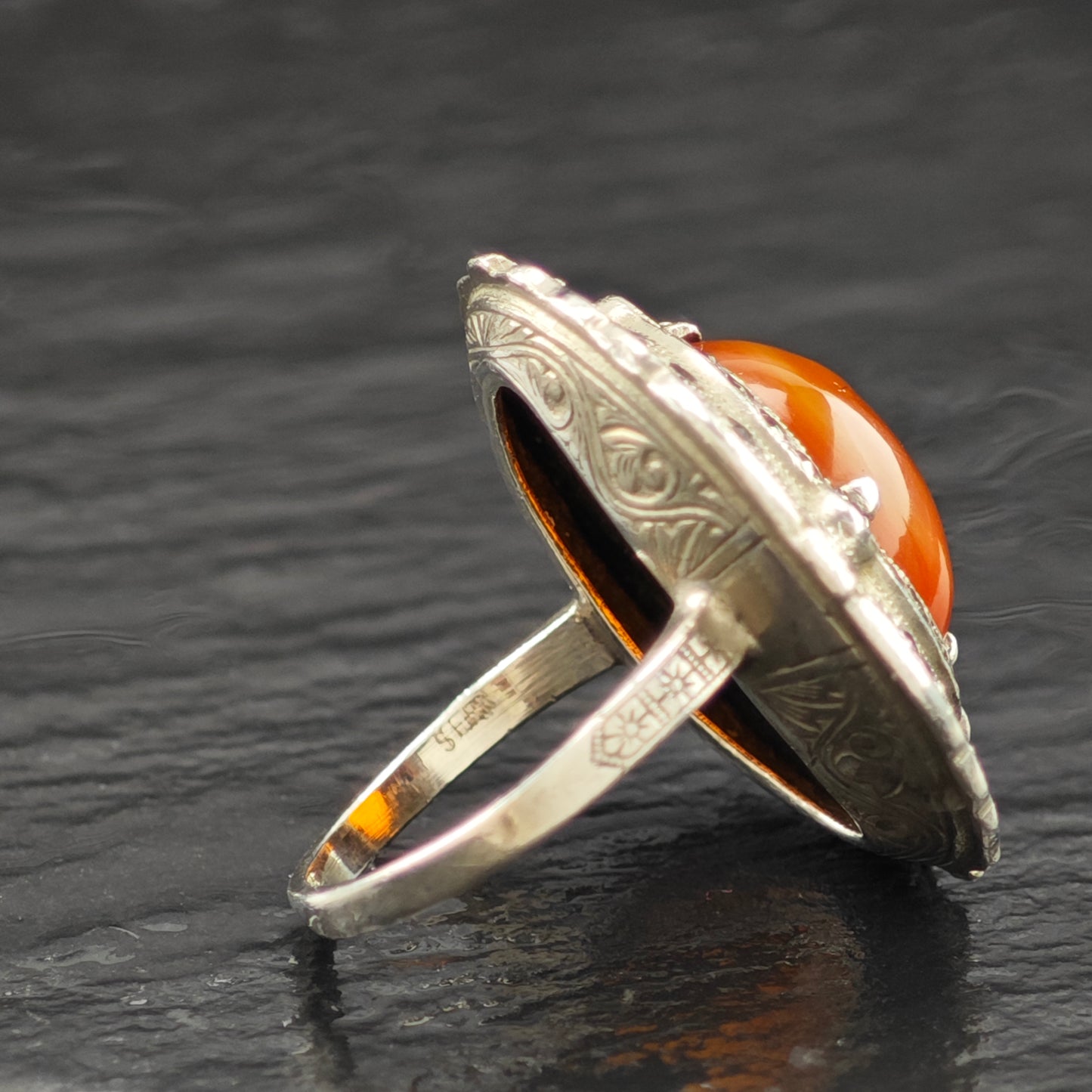 Art Deco Carnelian Ring Sterling Silver Sz 5 1/2 R6308