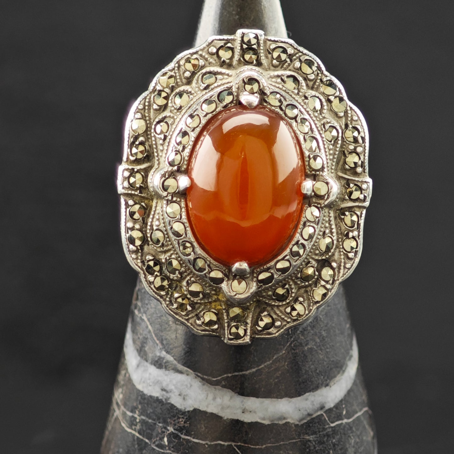 Art Deco Carnelian Ring Sterling Silver Sz 5 1/2 R6308
