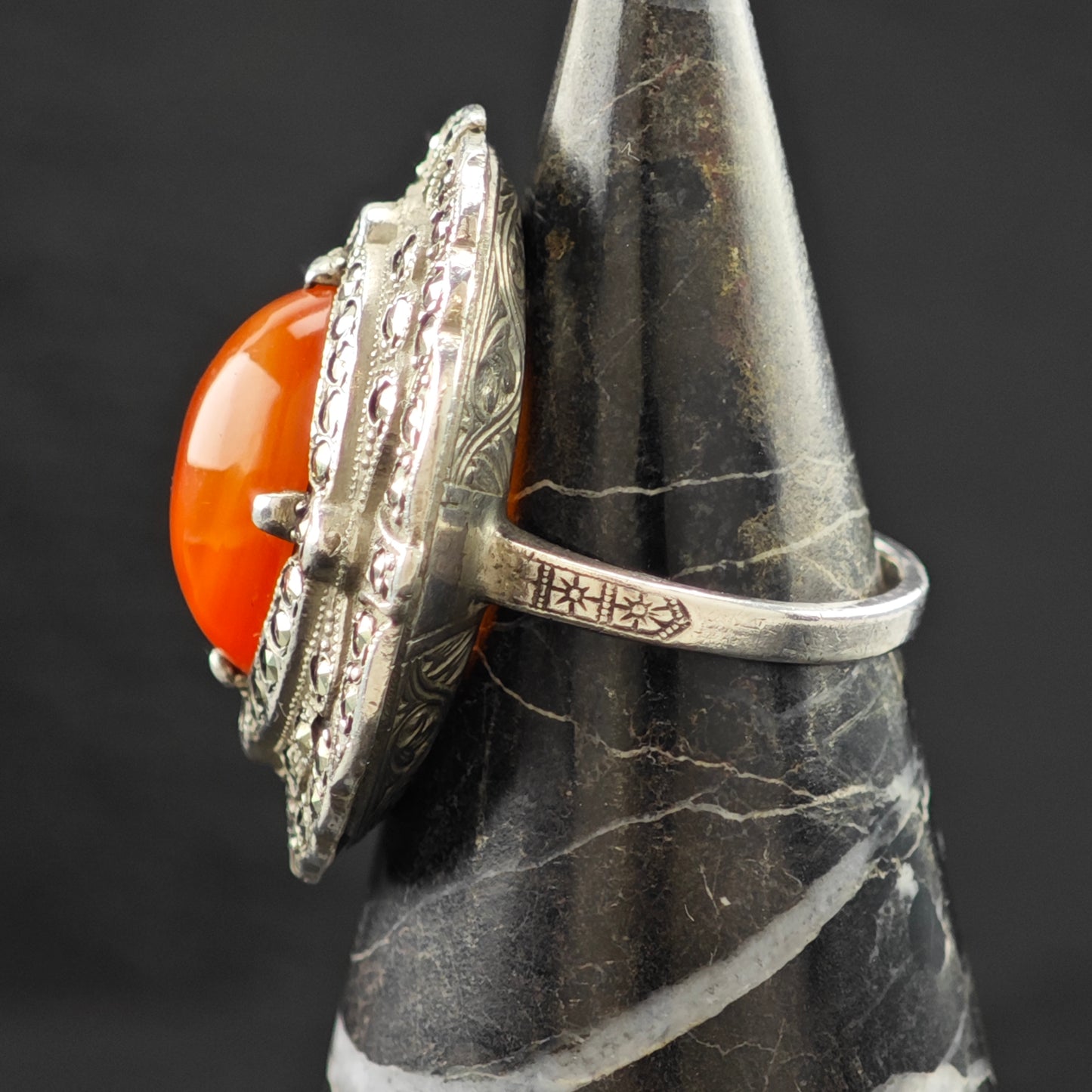 Art Deco Carnelian Ring Sterling Silver Sz 5 1/2 R6308
