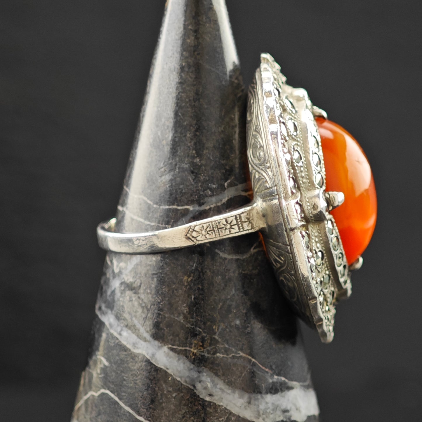 Art Deco Carnelian Ring Sterling Silver Sz 5 1/2 R6308