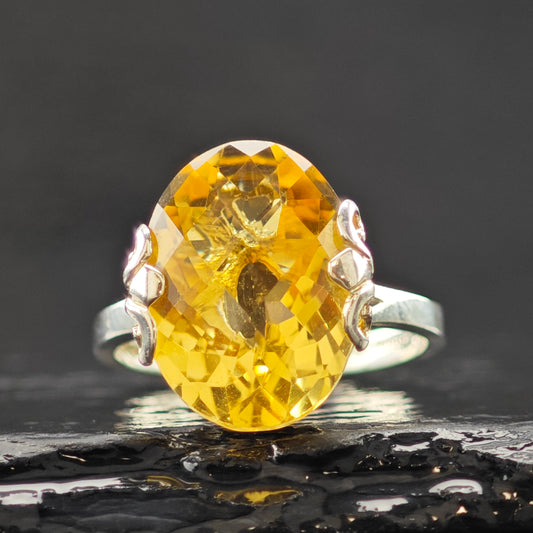 Checkerboard Citrine Ring Sterling Silver Sz 8 R6311