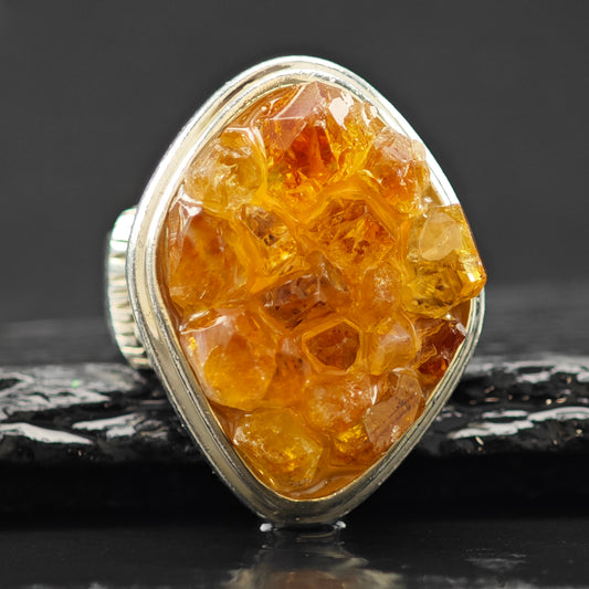 Citrine Geode Ring Sterling Silver Sz 8 R6312
