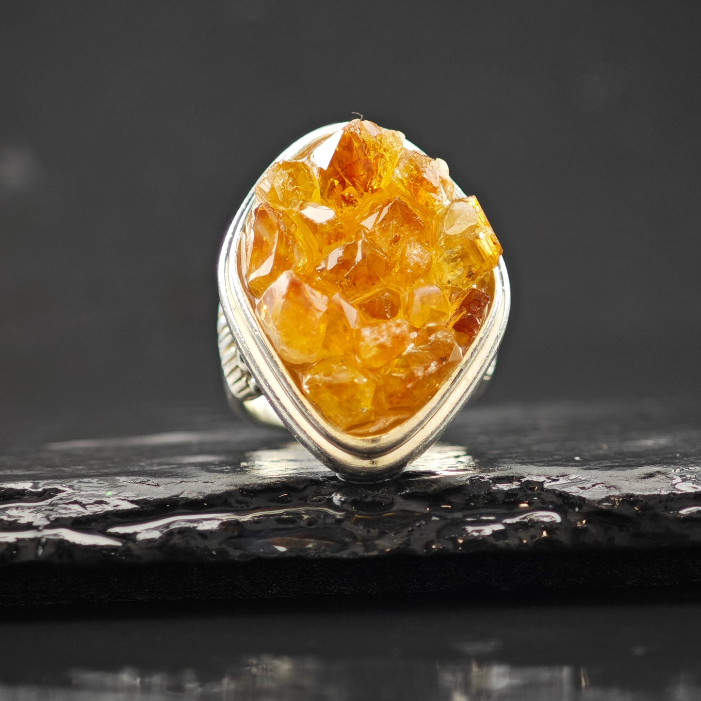 Citrine Geode Ring Sterling Silver Sz 8 R6312