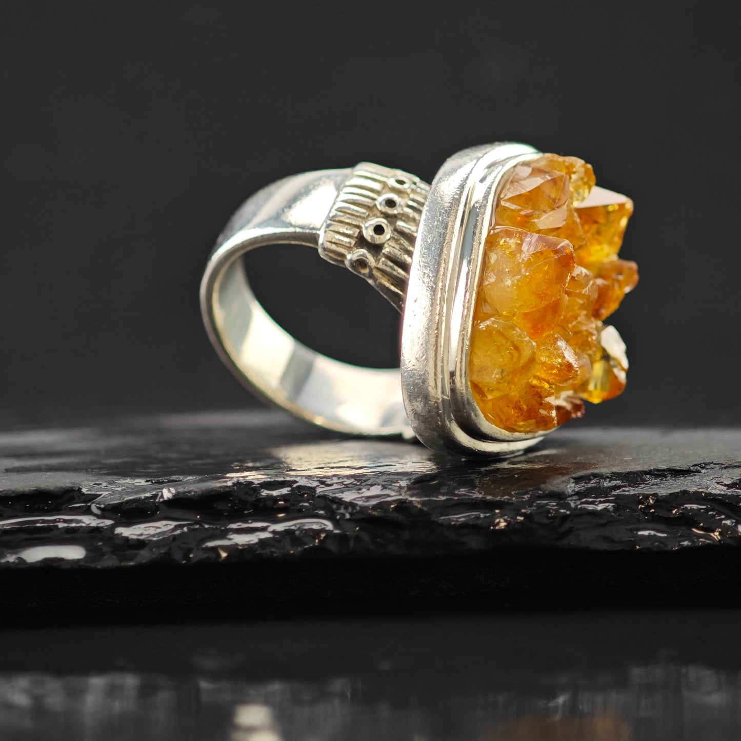 Citrine Geode Ring Sterling Silver Sz 8 R6312