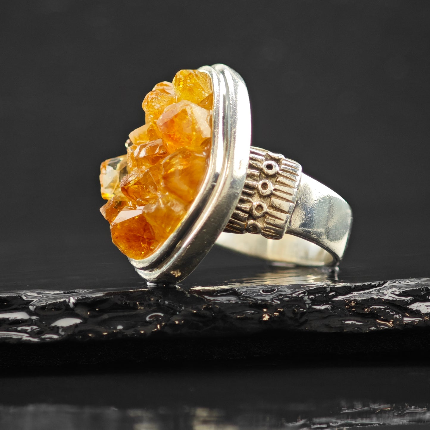 Citrine Geode Ring Sterling Silver Sz 8 R6312