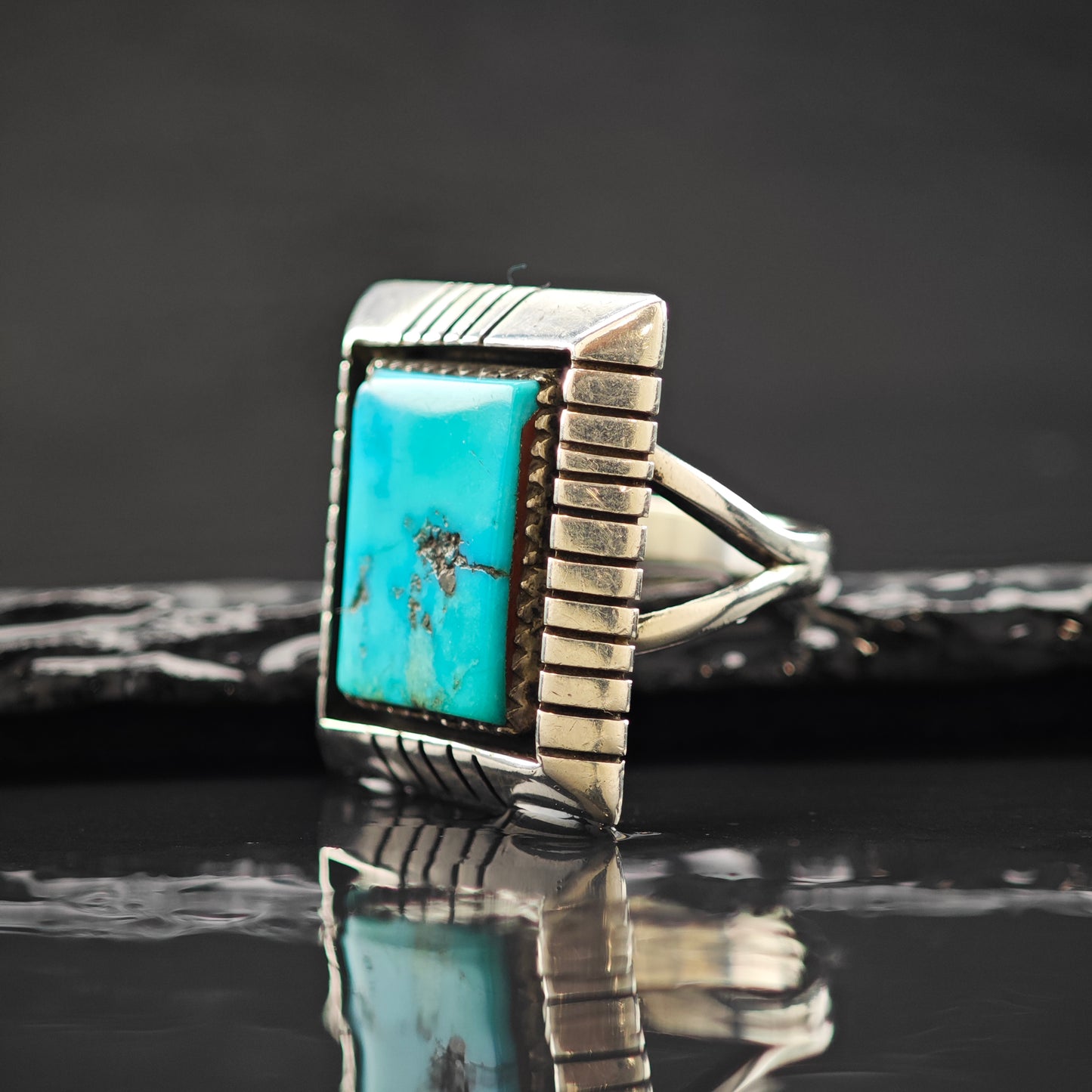 Benny Touchine Turquoise Ring Sterling Silver Sz 8 1/2 R6313