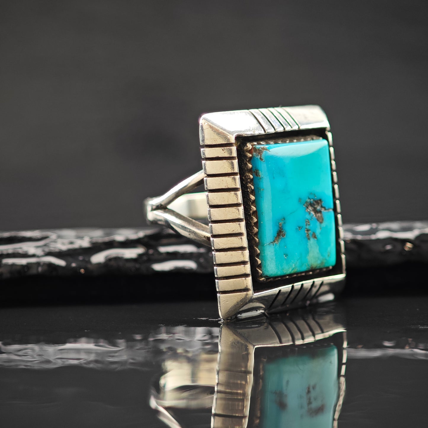 Benny Touchine Turquoise Ring Sterling Silver Sz 8 1/2 R6313