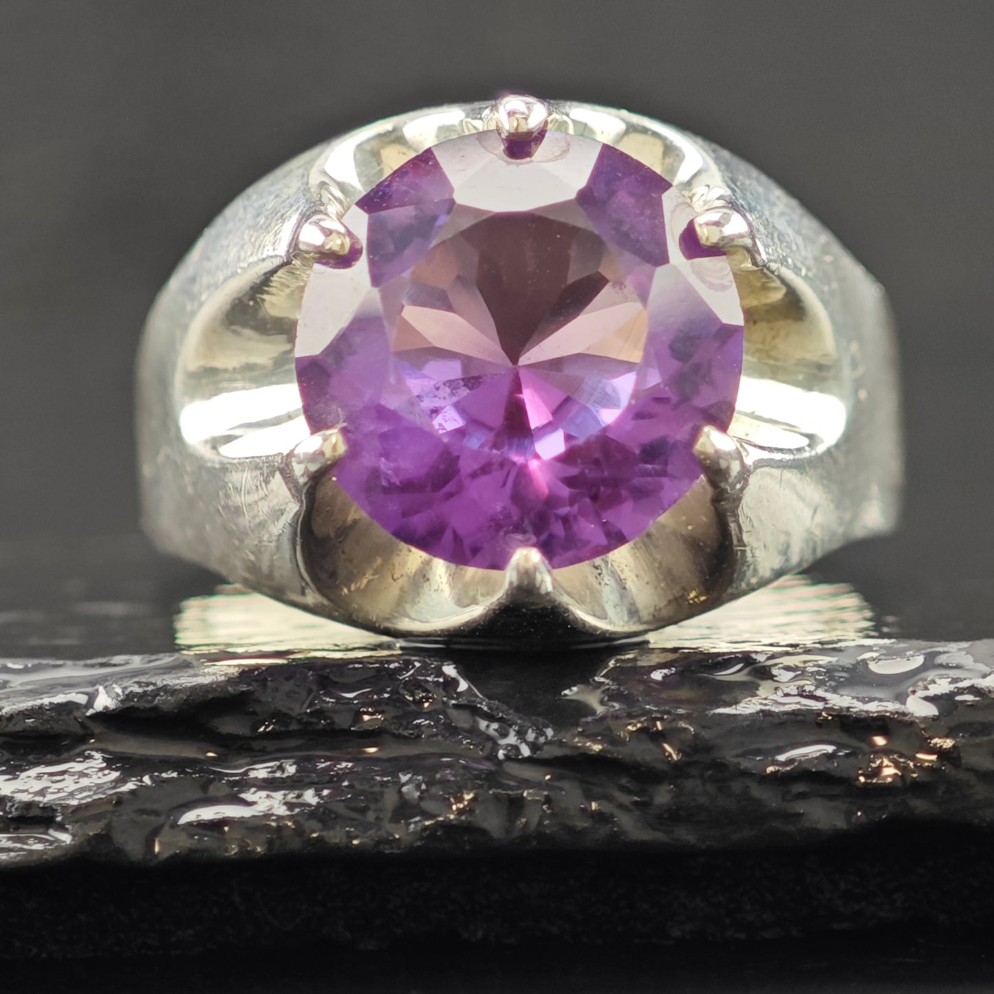 Synthetic Corundum Ring Sterling Silver Sz 12 1/2 R6317