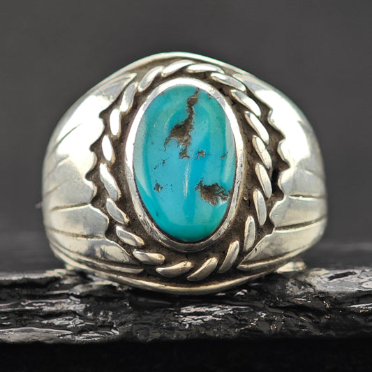 Oval Turquoise Southwestern Ring Sterling Silver Sz 10 R6320