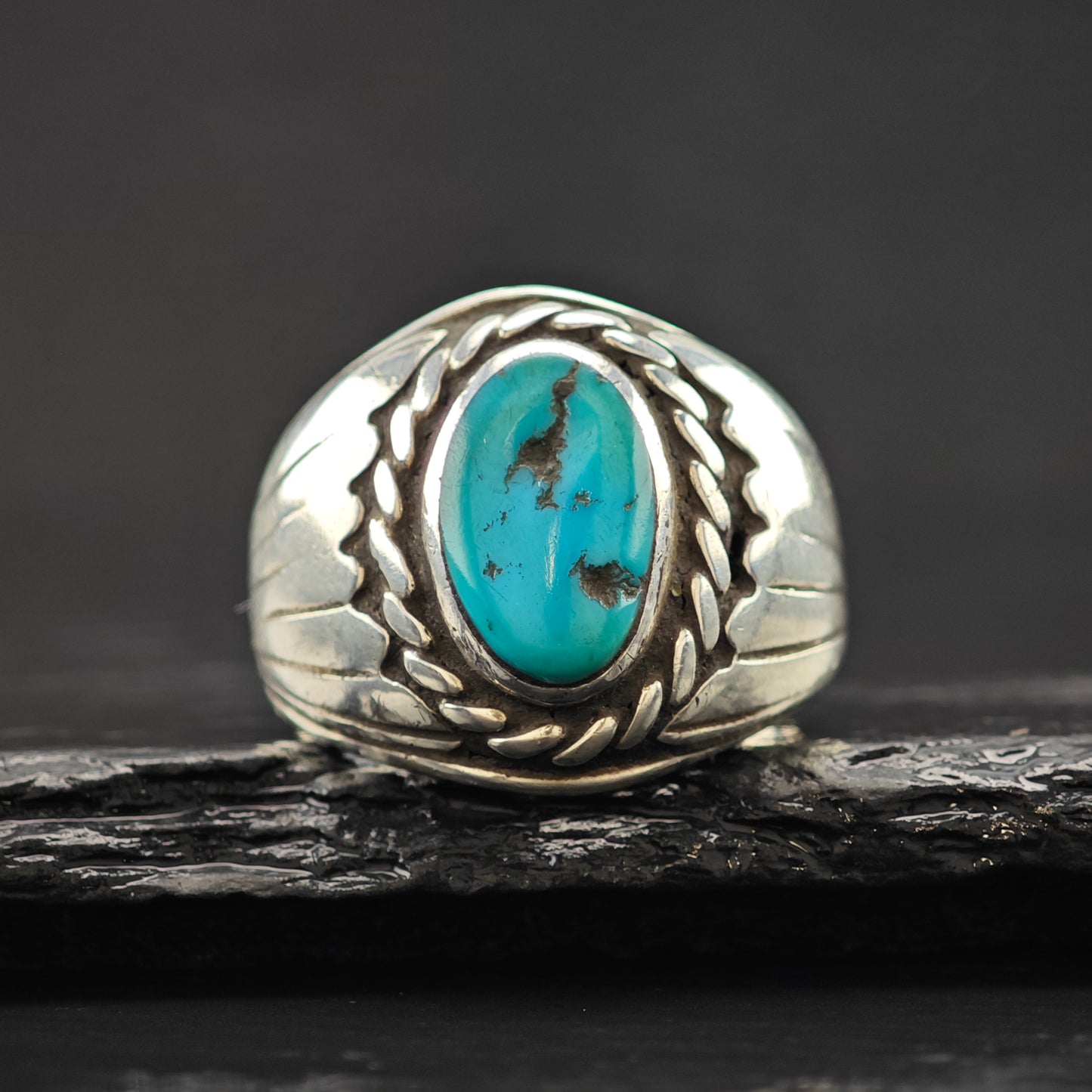 Oval Turquoise Southwestern Ring Sterling Silver Sz 10 R6320