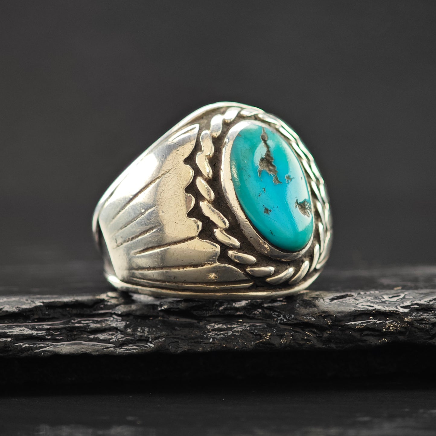 Oval Turquoise Southwestern Ring Sterling Silver Sz 10 R6320