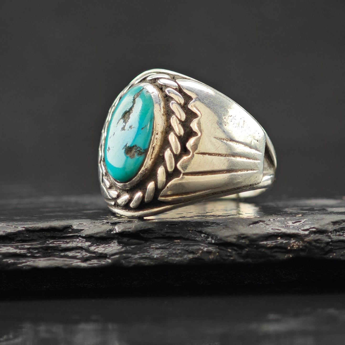 Oval Turquoise Southwestern Ring Sterling Silver Sz 10 R6320