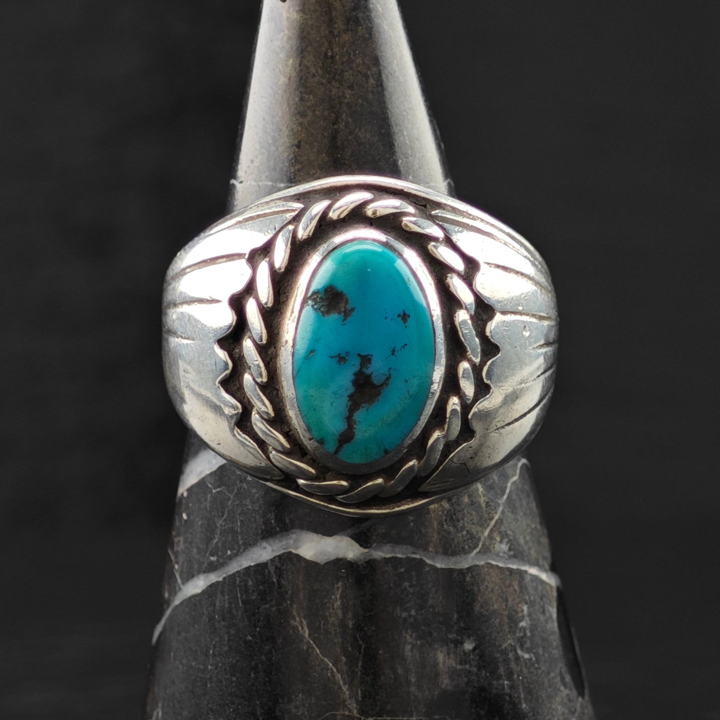 Oval Turquoise Southwestern Ring Sterling Silver Sz 10 R6320