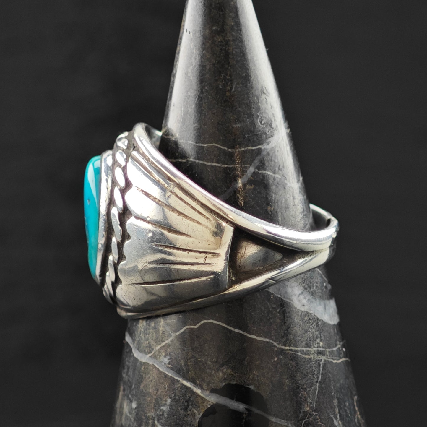 Oval Turquoise Southwestern Ring Sterling Silver Sz 10 R6320