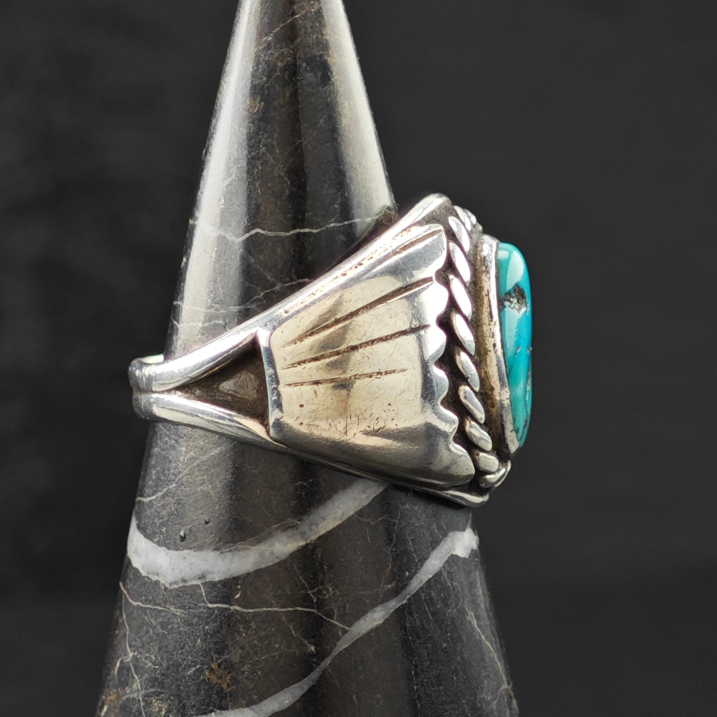 Oval Turquoise Southwestern Ring Sterling Silver Sz 10 R6320