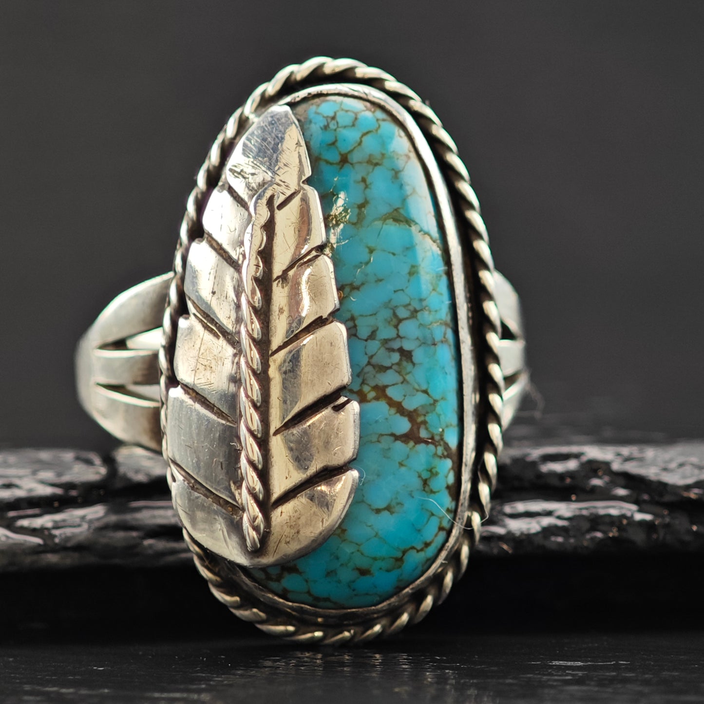 Spiderweb Turquoise Ring Sterling Silver Sz 9 1/2 R6324