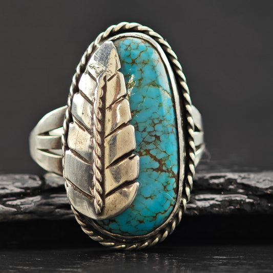 Spiderweb Turquoise Ring Sterling Silver Sz 9 1/2 R6324