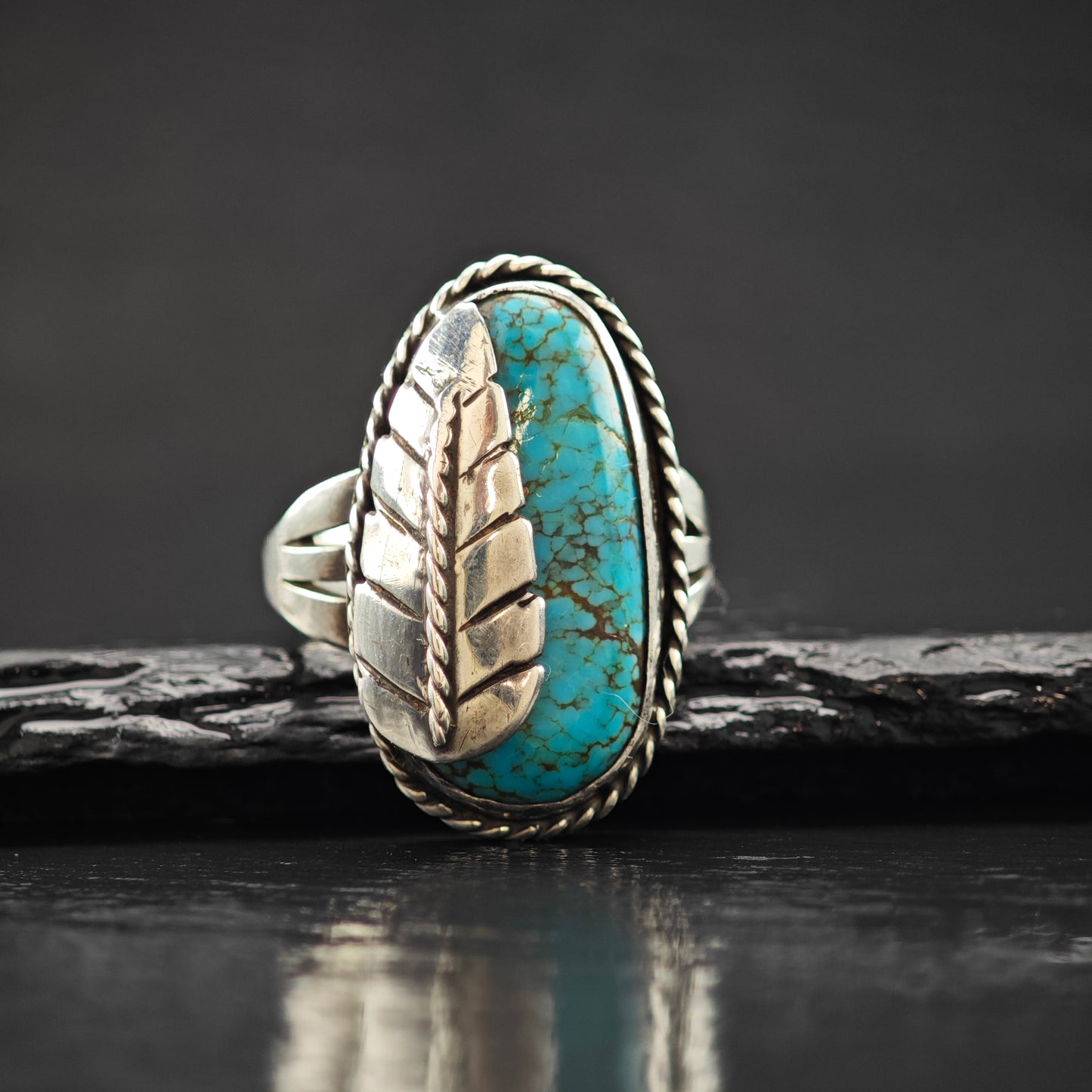 Spiderweb Turquoise Ring Sterling Silver Sz 9 1/2 R6324