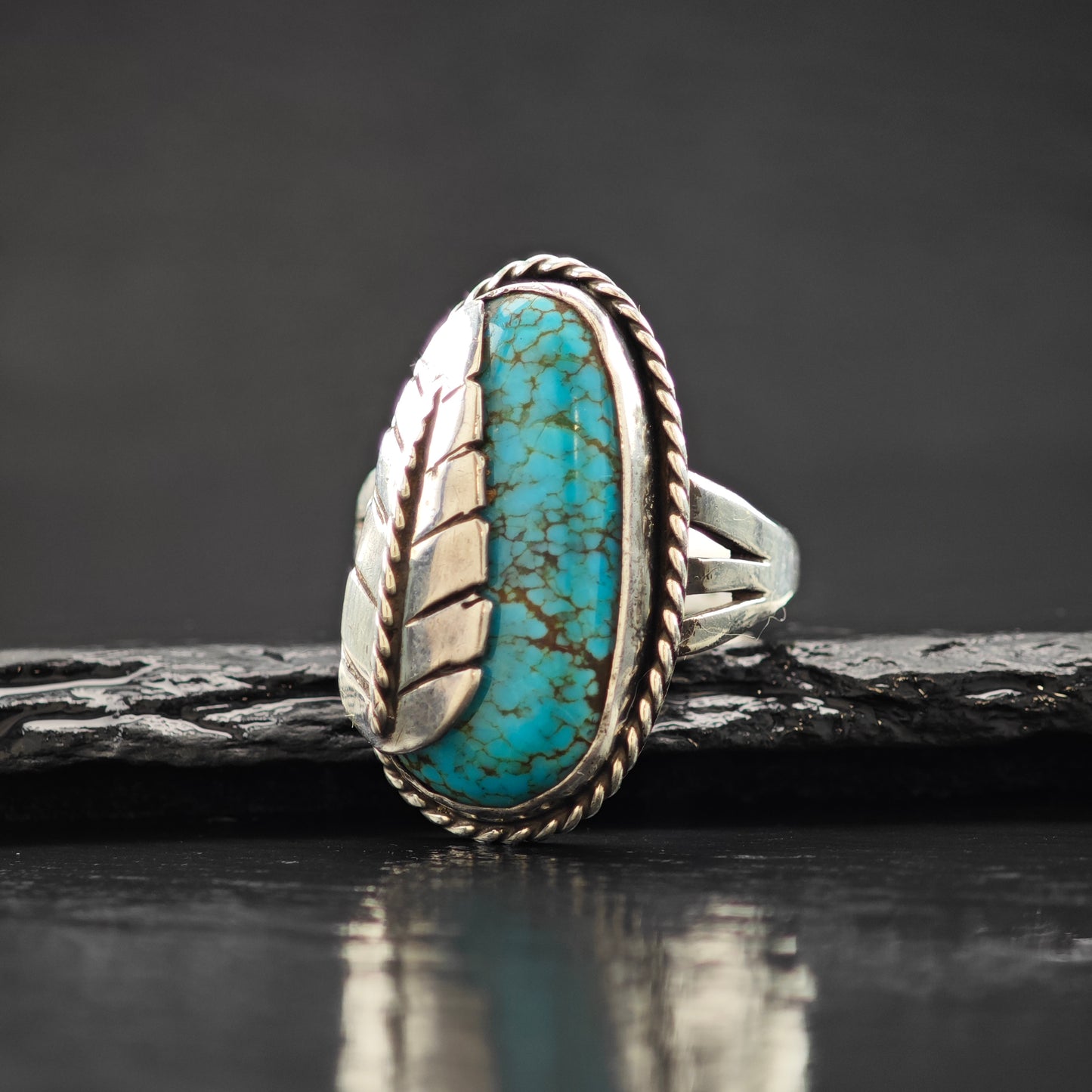 Spiderweb Turquoise Ring Sterling Silver Sz 9 1/2 R6324