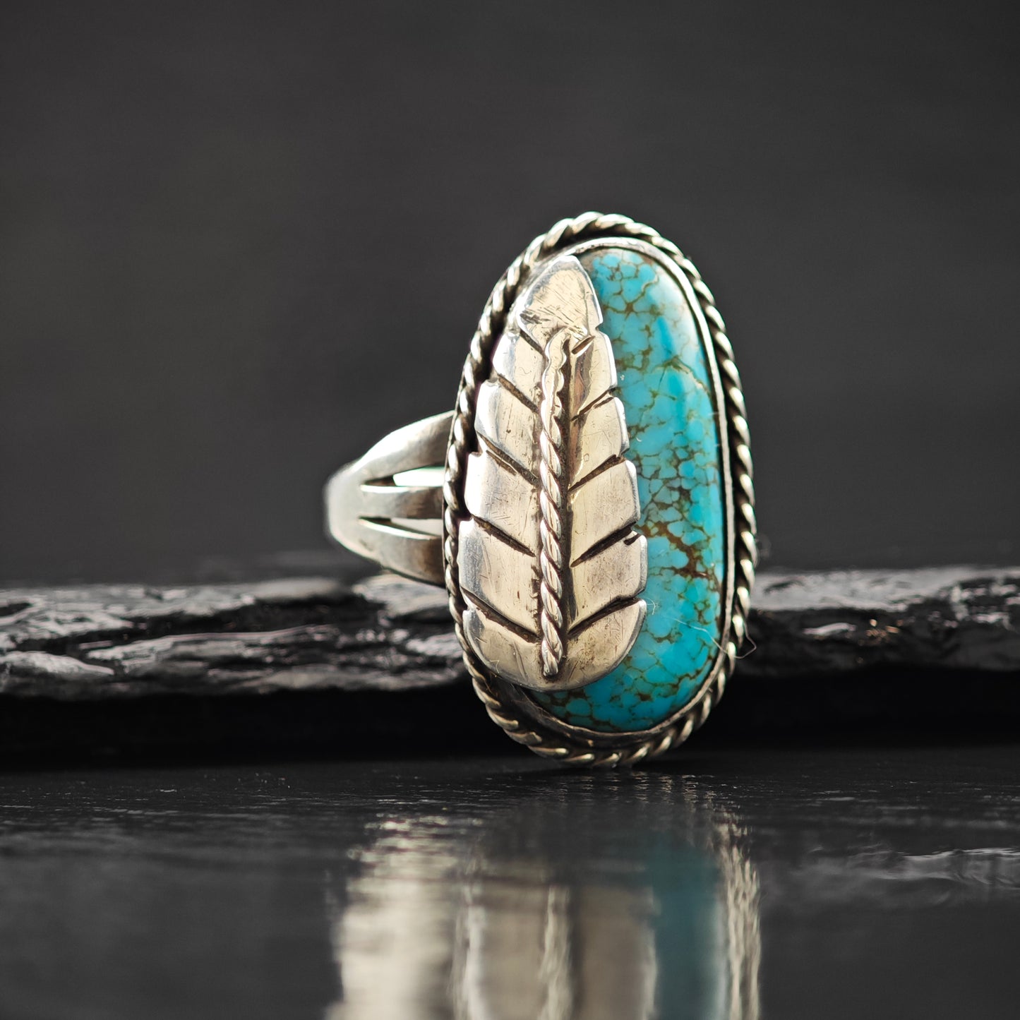 Spiderweb Turquoise Ring Sterling Silver Sz 9 1/2 R6324