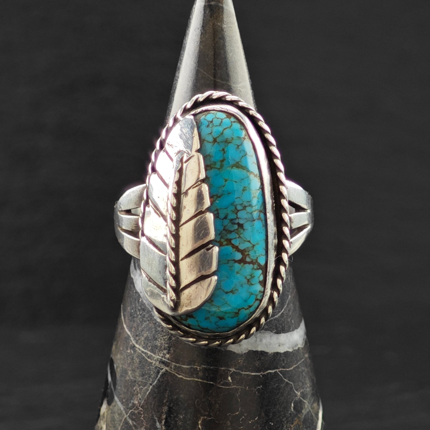 Spiderweb Turquoise Ring Sterling Silver Sz 9 1/2 R6324