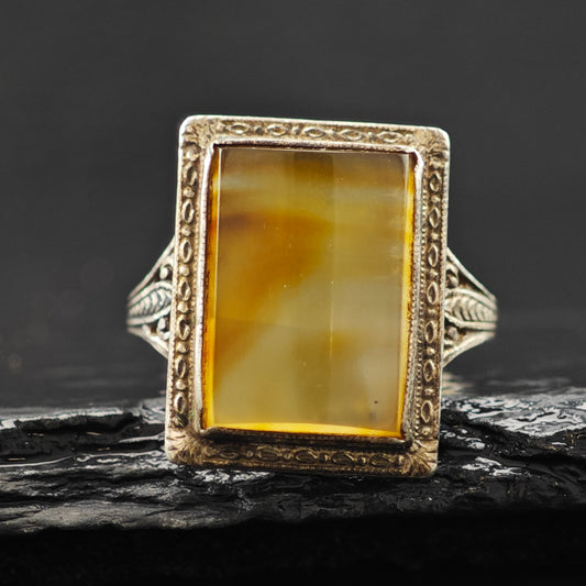 Art Deco Agate Ring Sterling Silver Sz 7 R6325