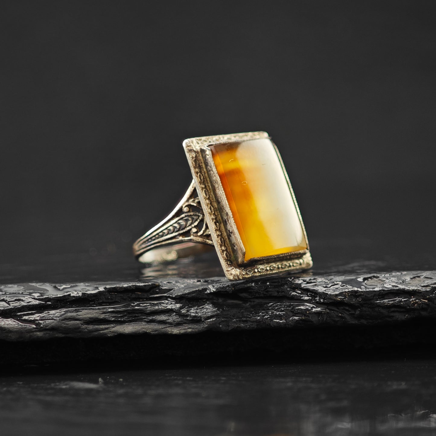 Art Deco Agate Ring Sterling Silver Sz 7 R6325