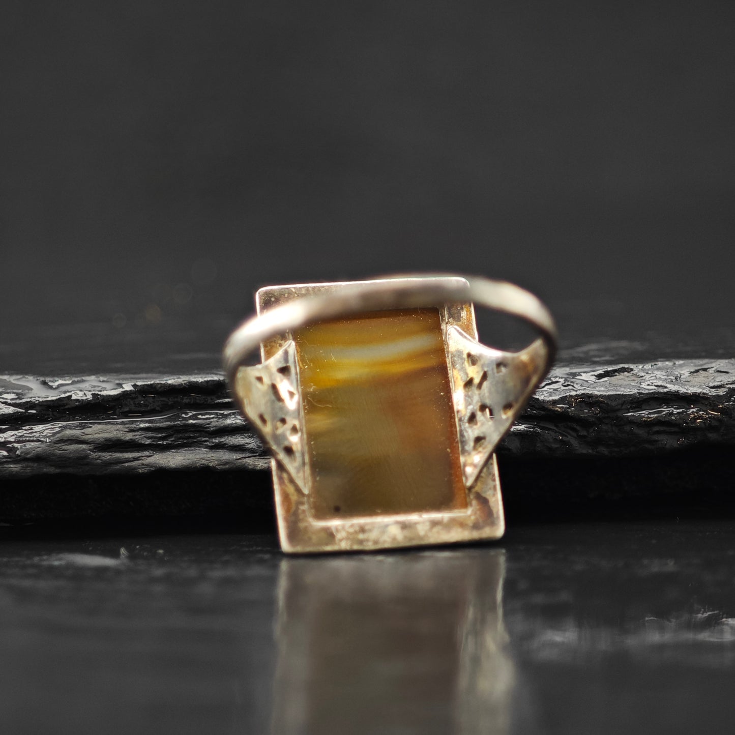 Art Deco Agate Ring Sterling Silver Sz 7 R6325