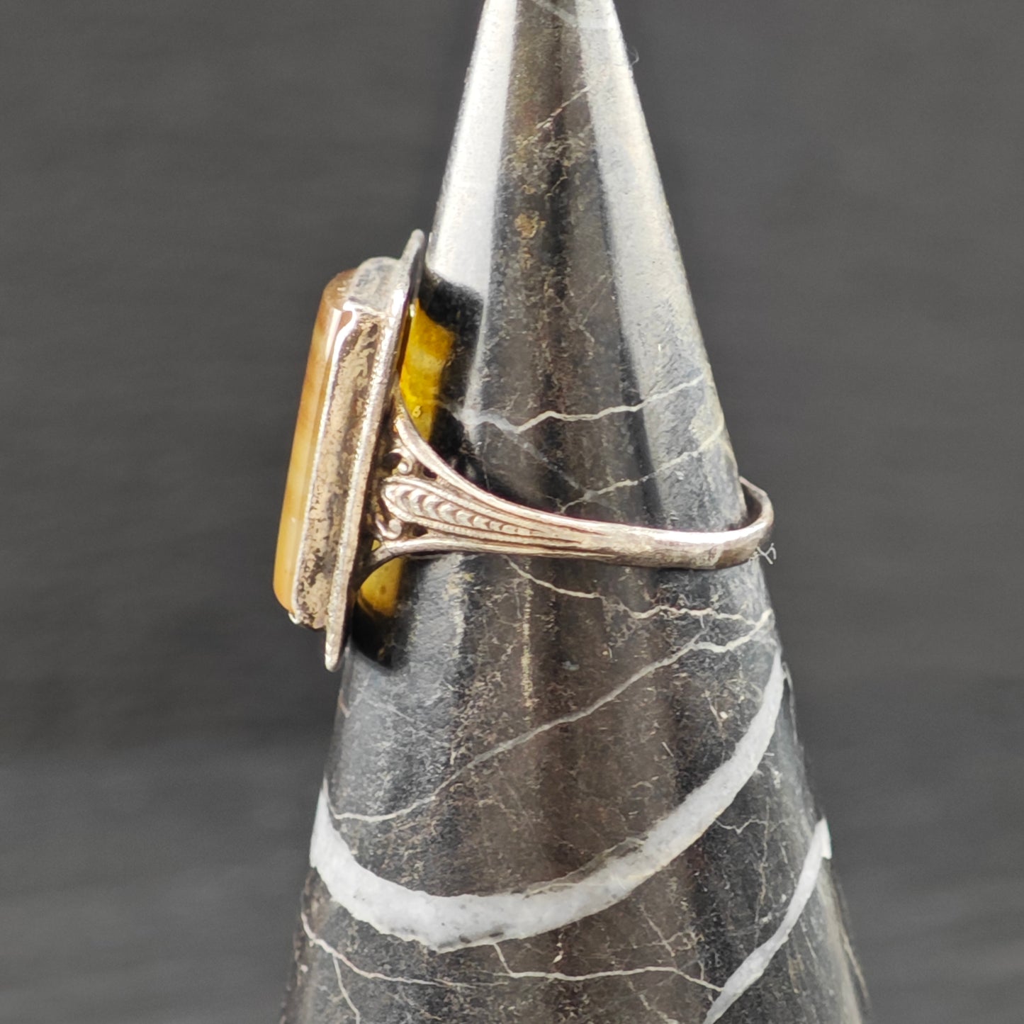 Art Deco Agate Ring Sterling Silver Sz 7 R6325