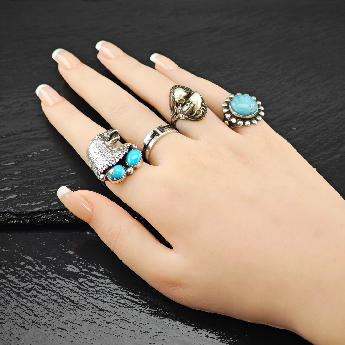 Hubbell Glass Southwestern Ring Sterling Silver Sz 5 1/2 R6266