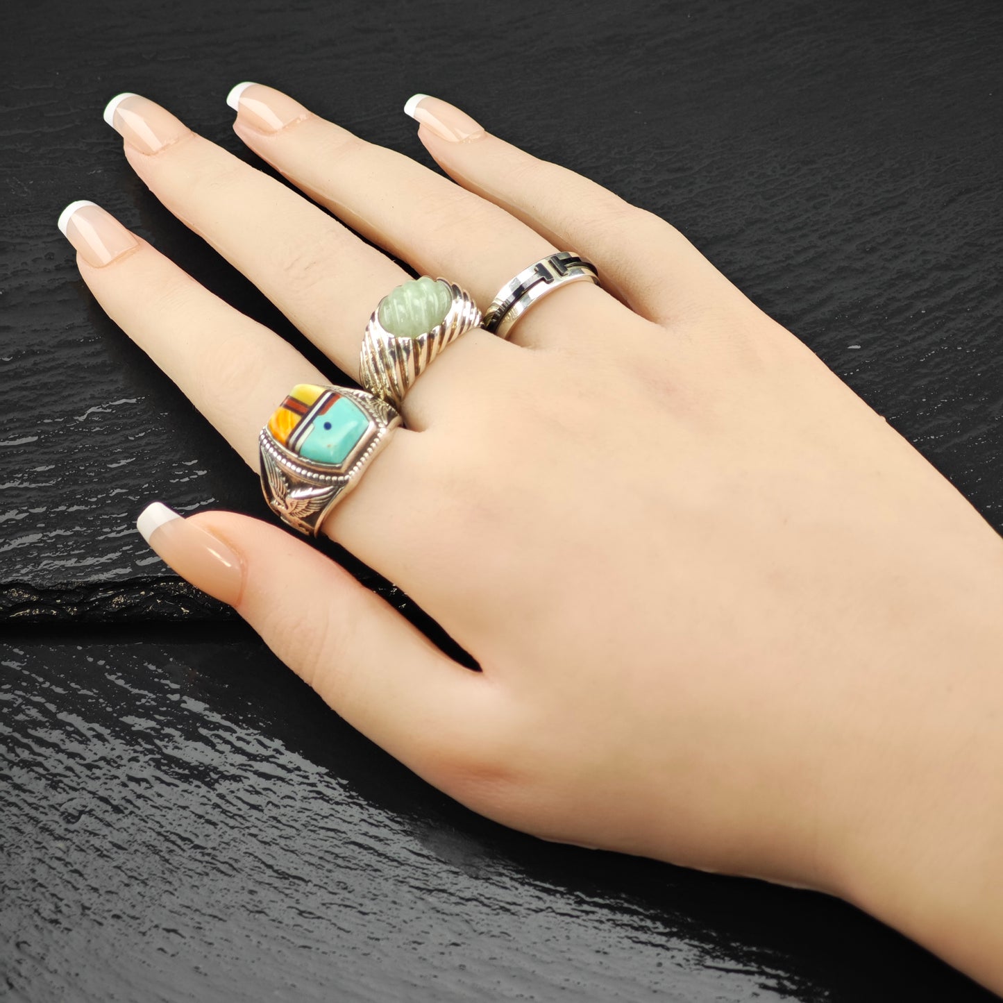 Tiffany & Co. Black Titanium and Silver Band Ring Sterling Silver Sz 6 R6269