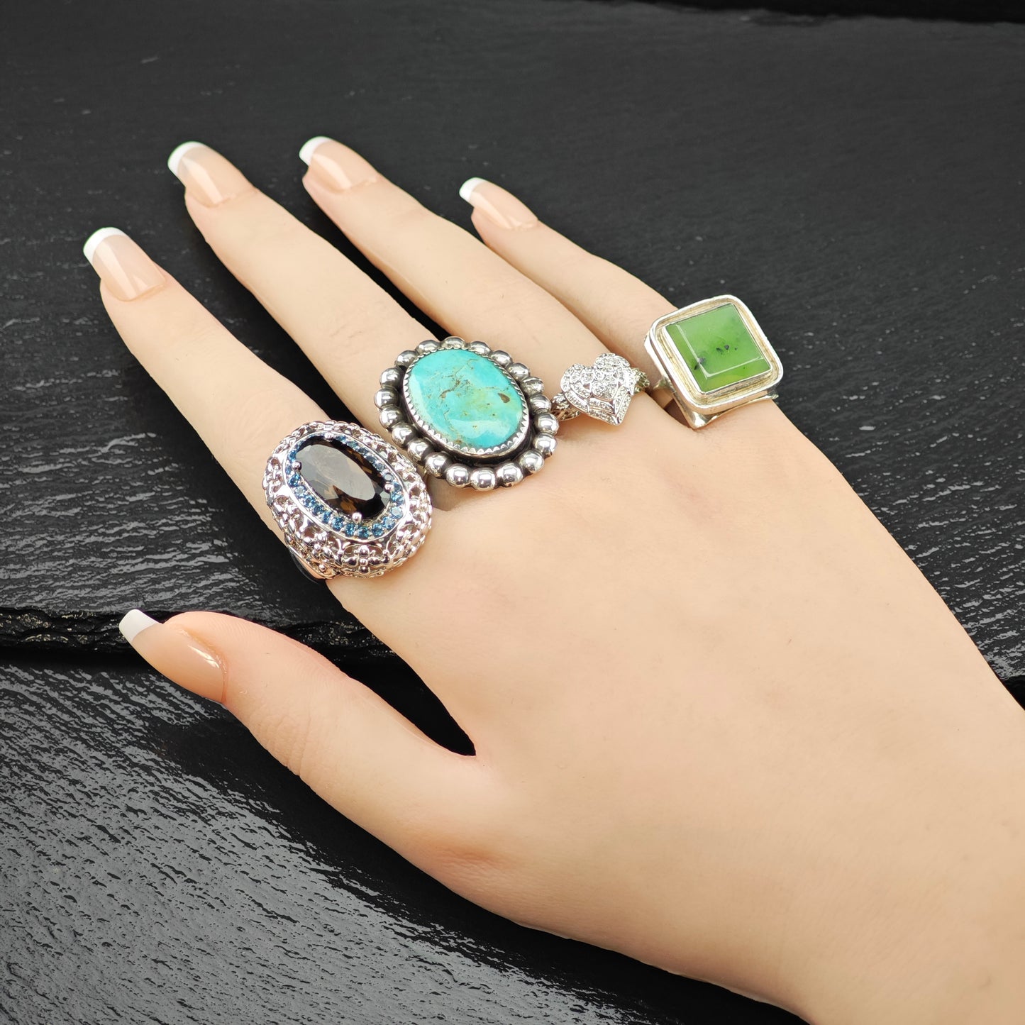 Oval Turquoise Sw Ring Sterling Silver Sz 9 R6288