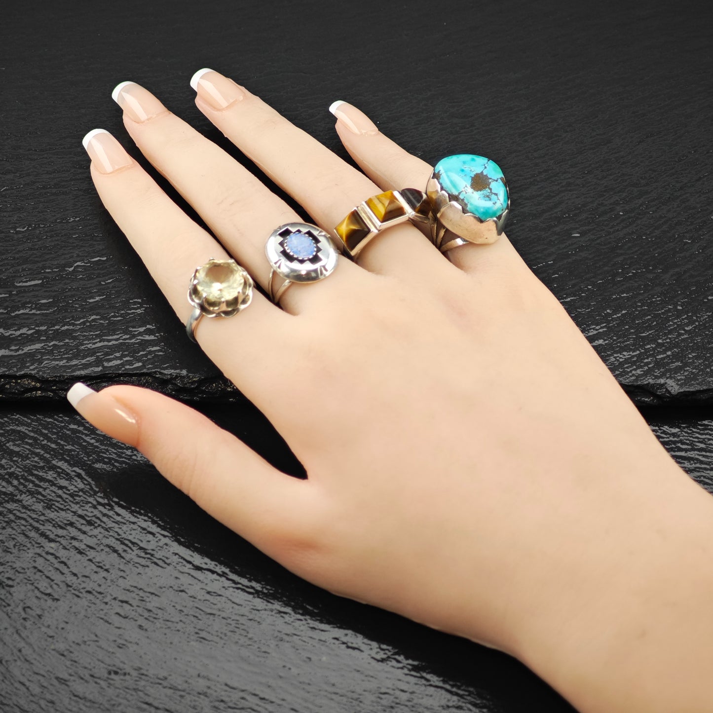 Lab Opal Sw Shadowbox Ring Sterling Silver Size 8 R6303