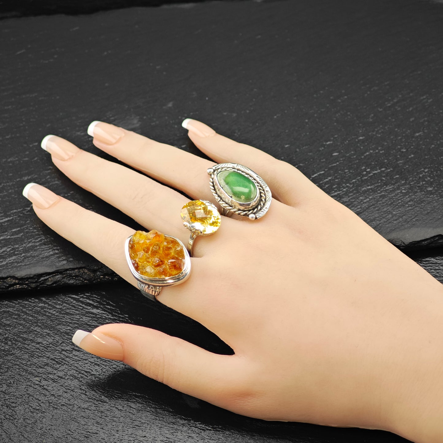 Citrine Geode Ring Sterling Silver Sz 8 R6312