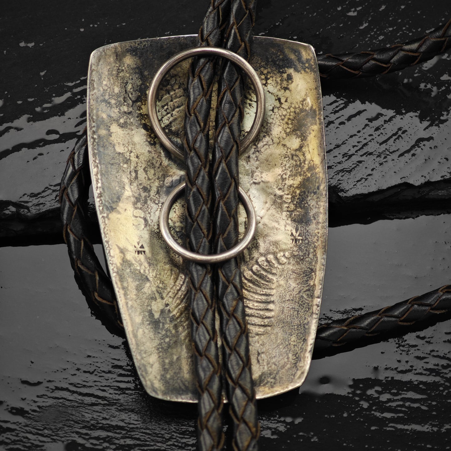 Bernard Dawahoya Hopi Sterling Silver Leather Bolo Tie and Belt Buckle N2672