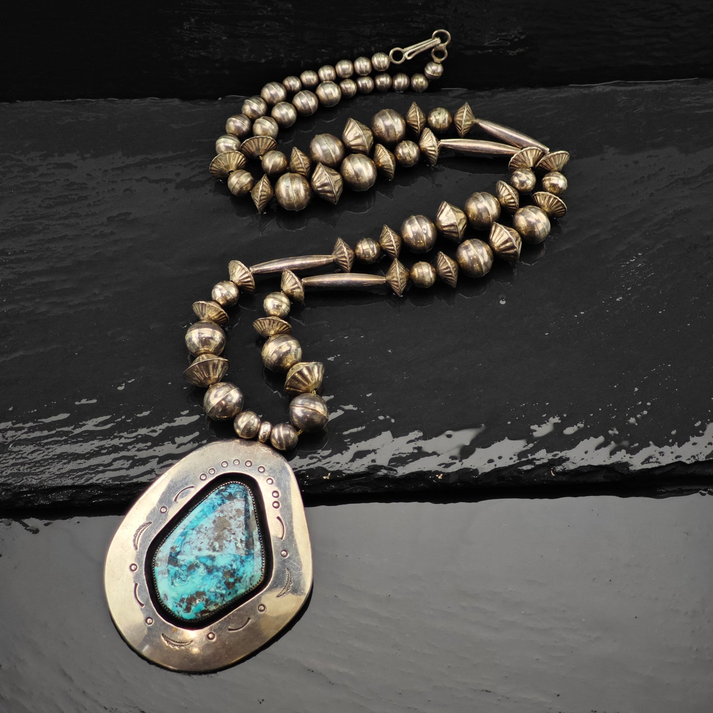 Native American Turquoise Sterling Silver Shadowbox Necklace N2679