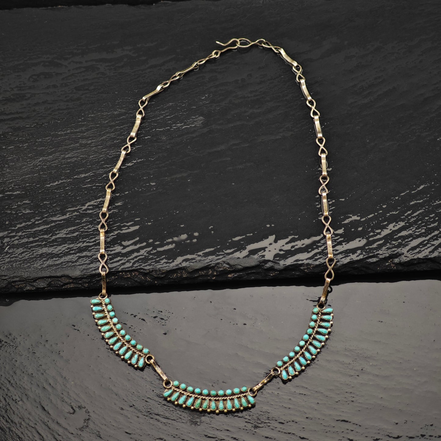 Zuni Sterling Silver Turquoise Cluster Necklace N2682