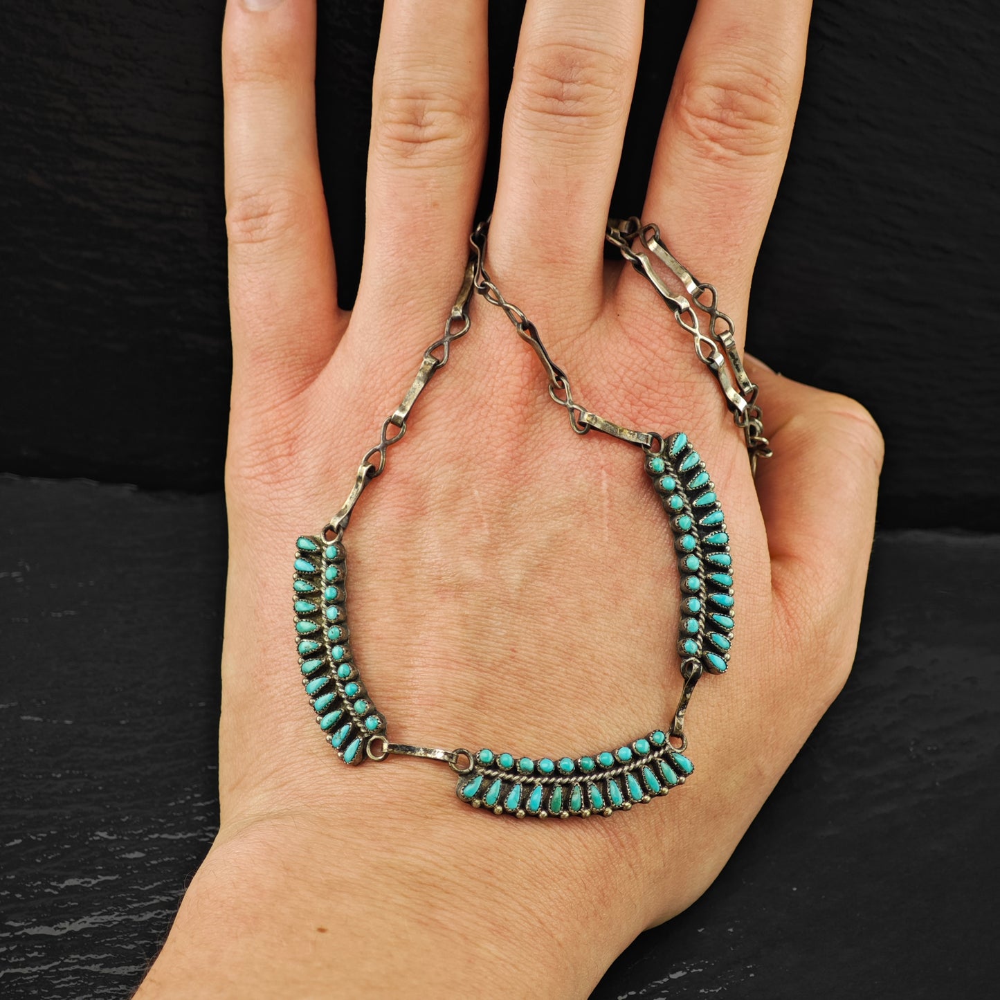 Zuni Sterling Silver Turquoise Cluster Necklace N2682