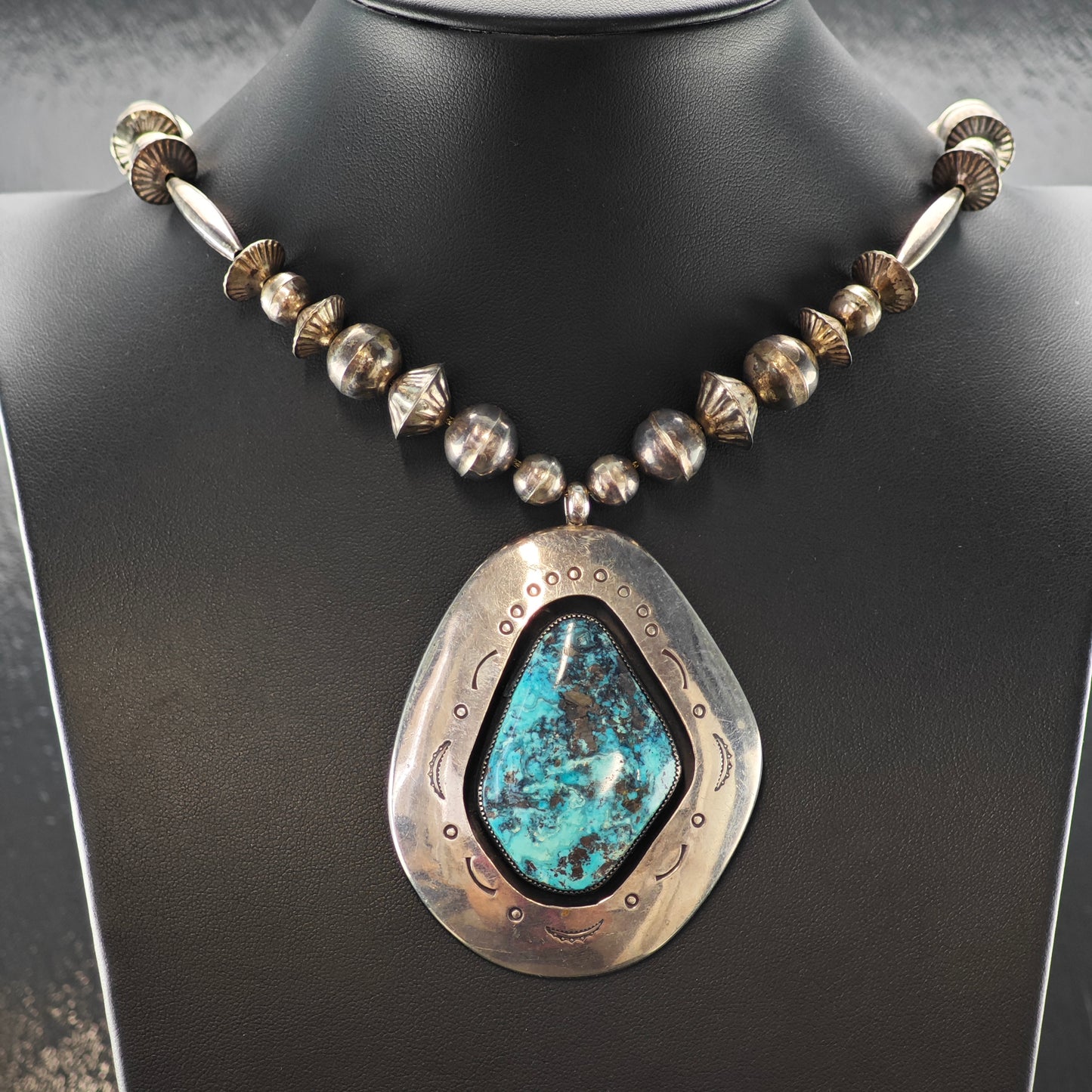 Native American Turquoise Sterling Silver Shadowbox Necklace N2679